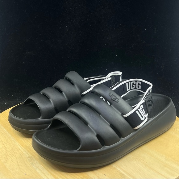 UGG SPORT YEAH Slingback Logo Pool Slides Sandals Black White Panda - Men’s Sz - Picture 3 of 9